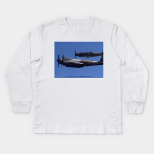 DH 98 Mosquito and Bf-109E3 fly-by Kids Long Sleeve T-Shirt